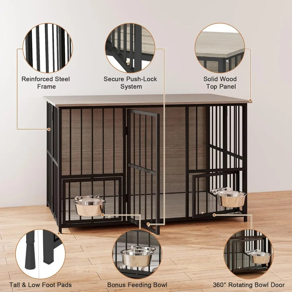 Foldable Wooden Dog Crate Table With Storage Top Easy Assembly