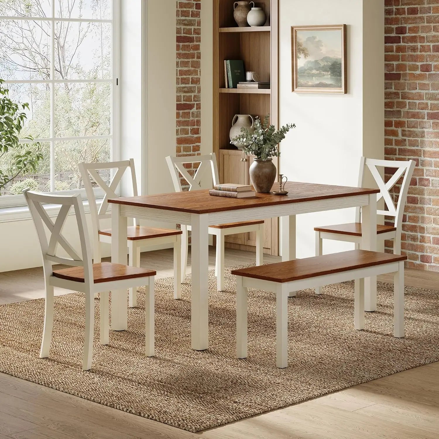 2026：6-Piece Farmhouse , 59 Wooden Table with 4 Chairs &, Kitchen & Dining Room Set 6, Space- The Pet & Home Store