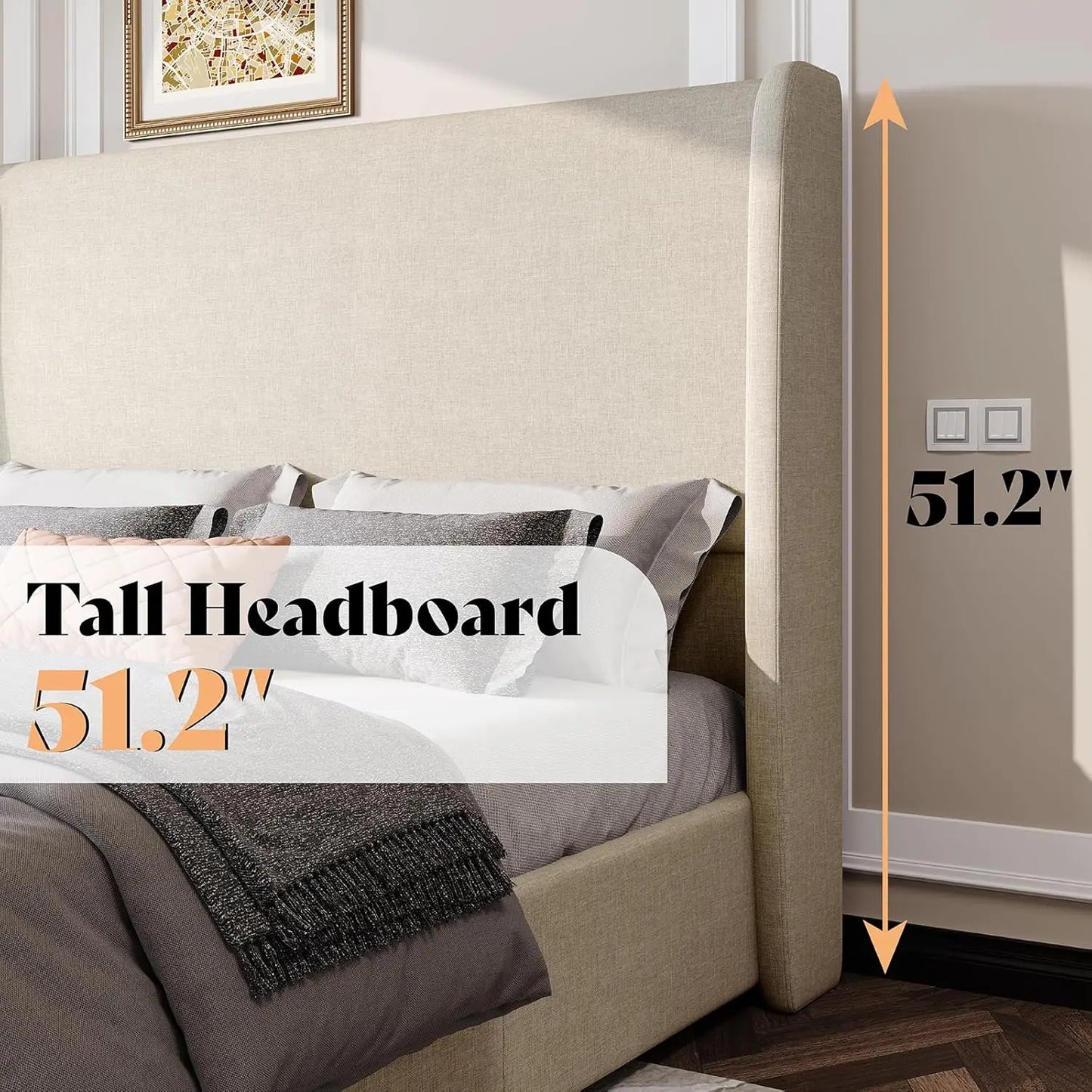 Lift Storage Upholstered Bed Platform Frame With Hydraulic Headboard