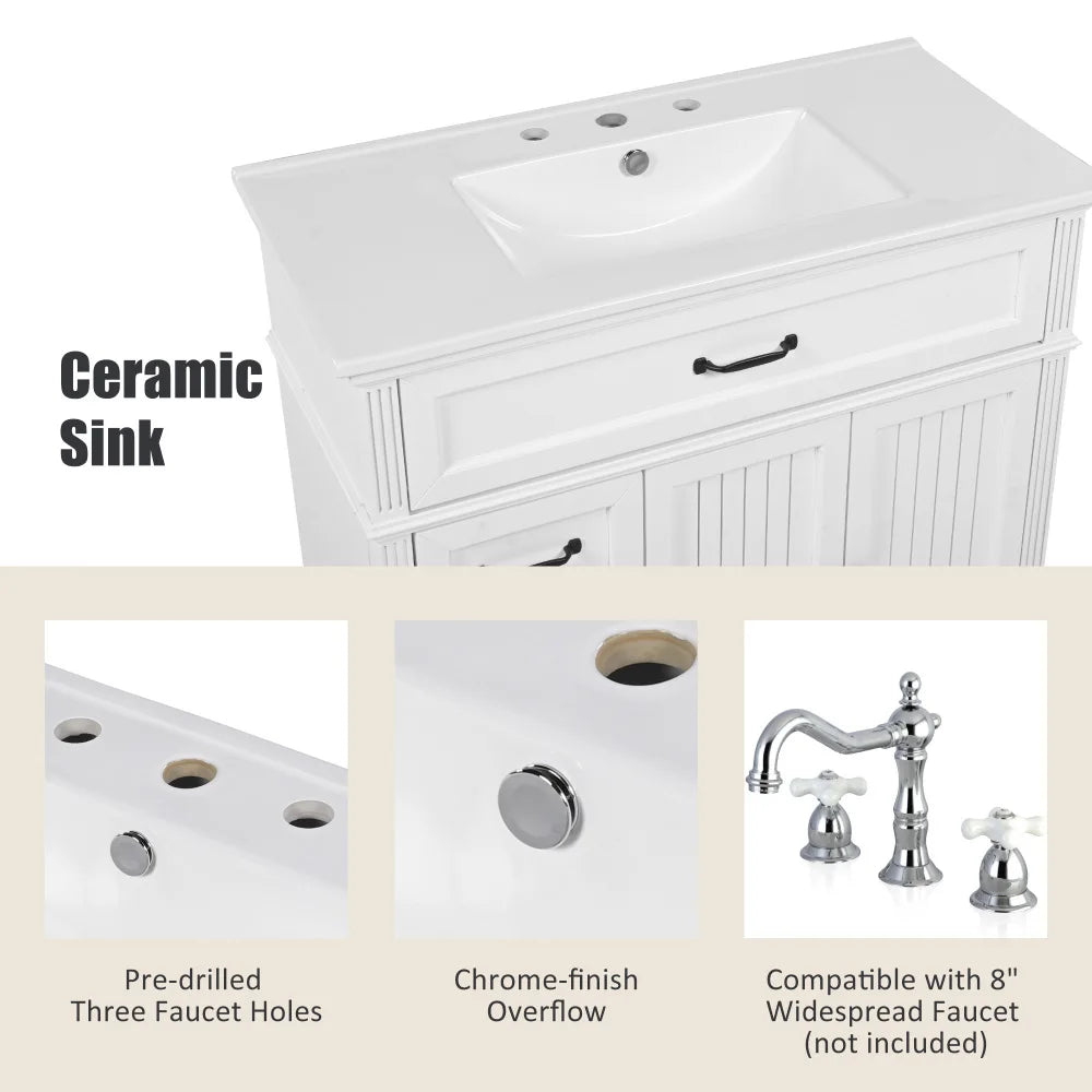 LWO Bathroom Vanity With Ceramic Sink And MDF Cabinet Drawers