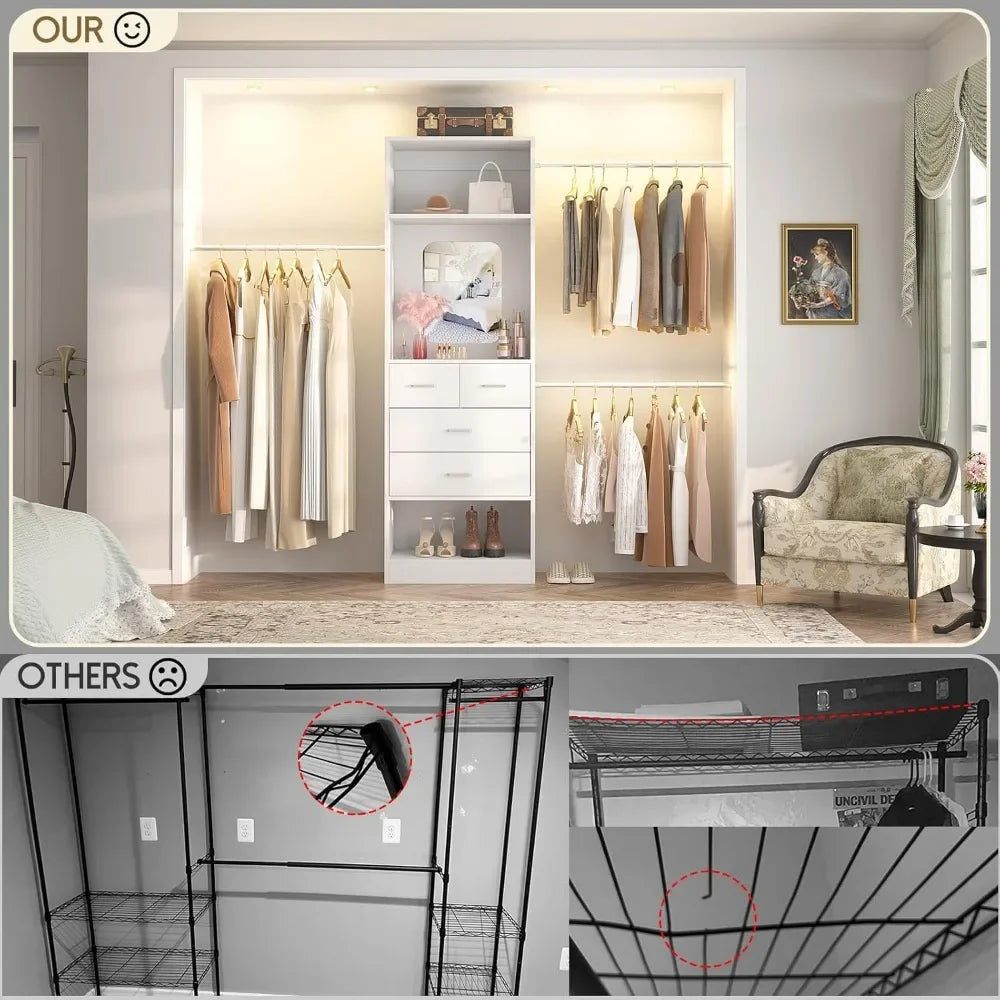 96 Inch Wide Closet Organizer System 8FT Walk-In Starter Kit with 25 Inch Tower And 3 Extendable Hanging for Home Customized