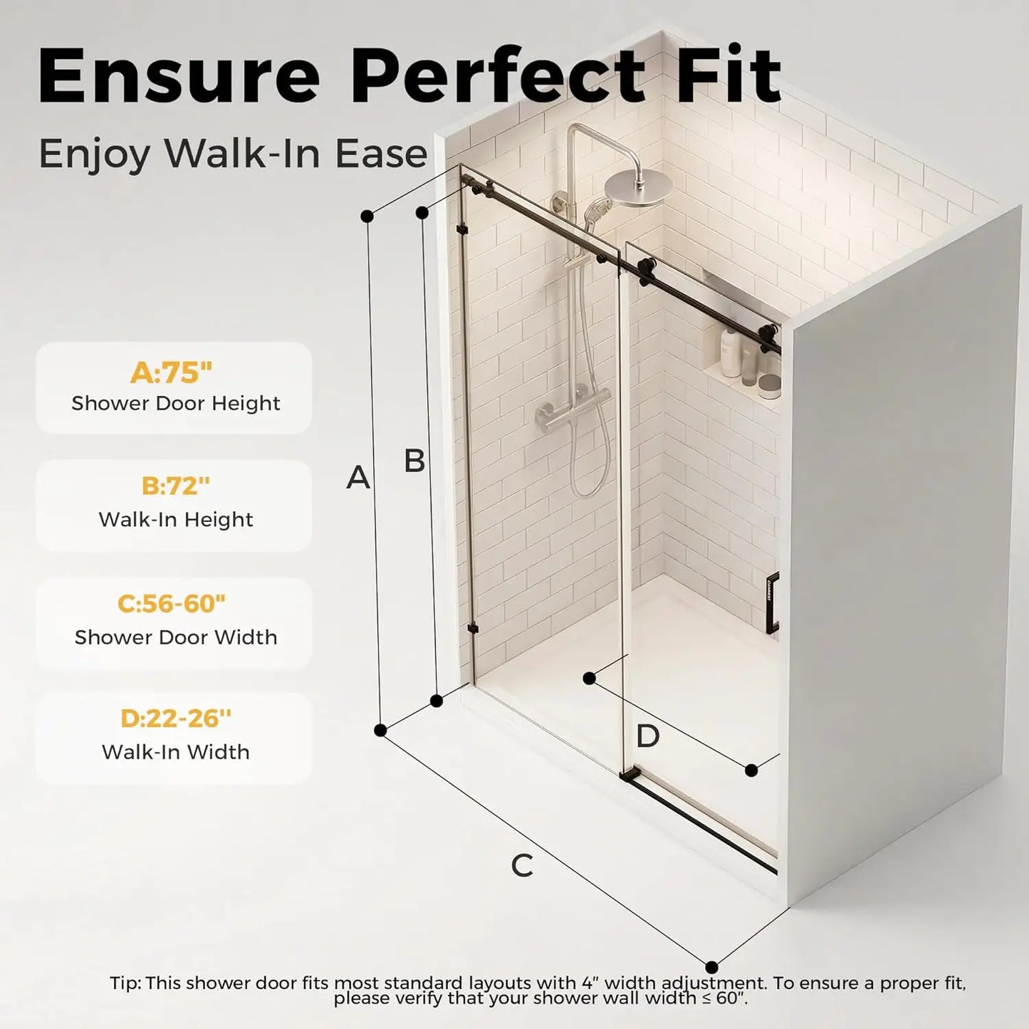 Frameless Magnetic Sliding Shower Door For Glass Enclosures