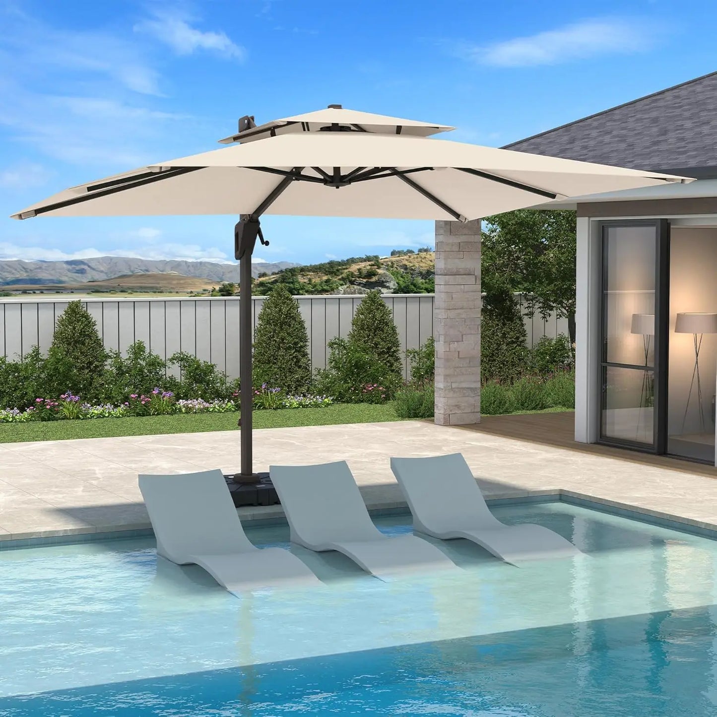 HUANZHUANG Cantilever Patio Umbrella With Base Included Rectangular Offset