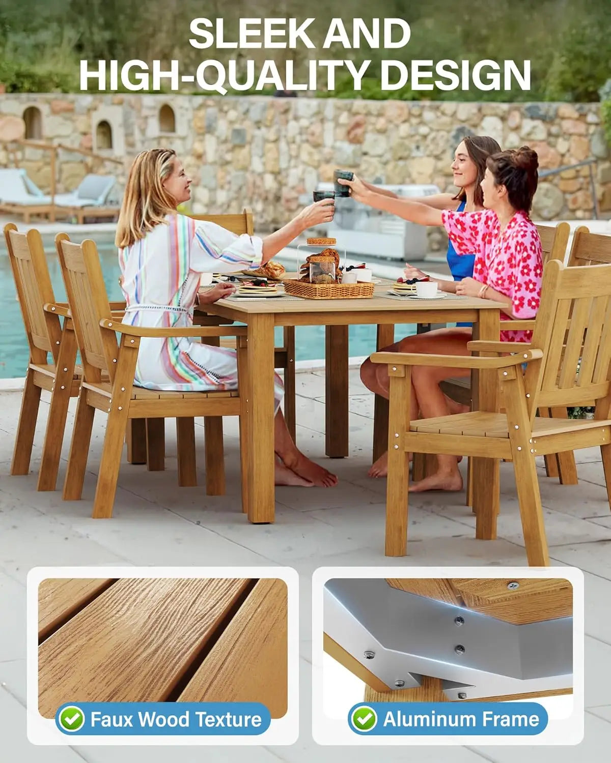 Outdoor 7 Piece Patio Table Set With Umbrella Hole
