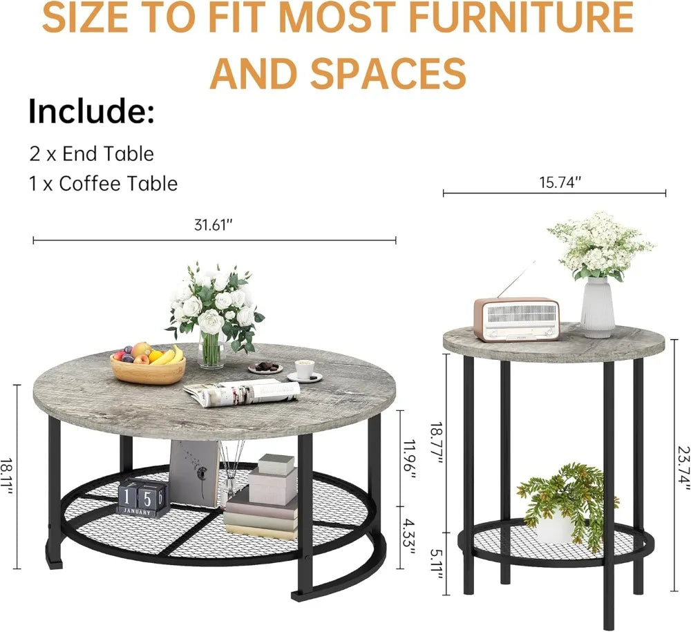 Three Piece Coffee Table Set With Storage For Living Room