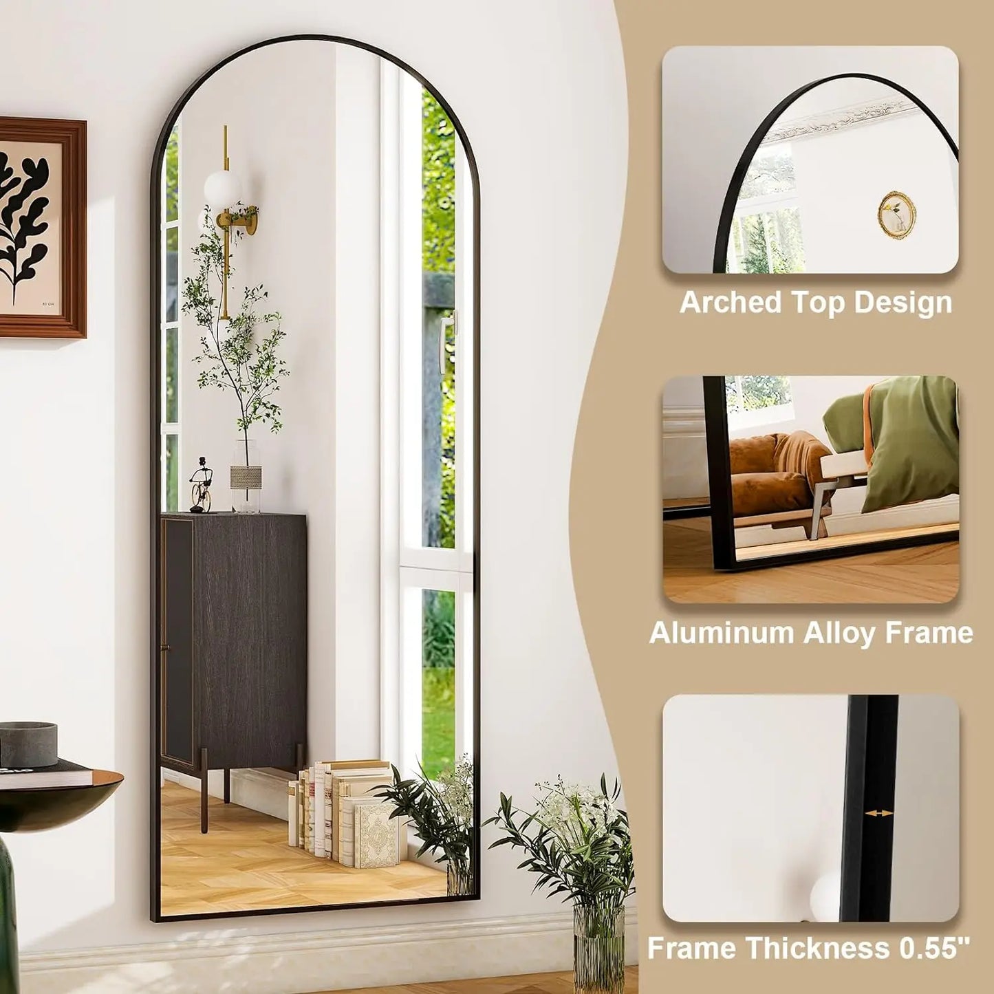 HARRITPURE Full Body Mirror With Aluminum Frame Floor