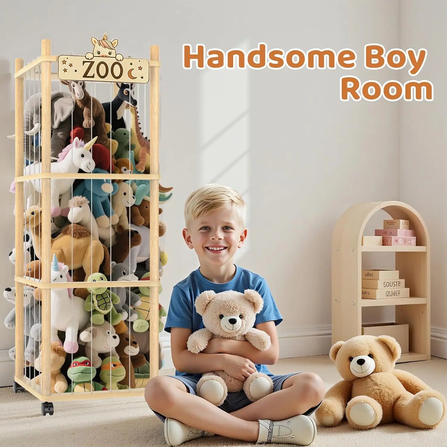 Durable Wooden Stuffed Animal Storage Tower With Wheels