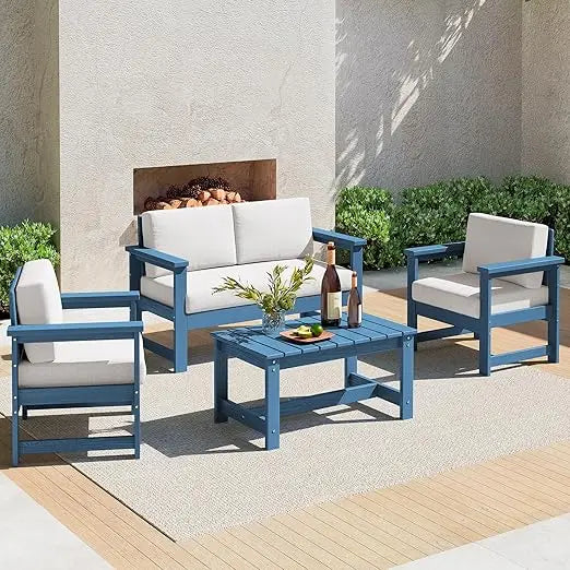 HDPE Outdoor 4-Piece Sofa Set With Cushions For All Weather