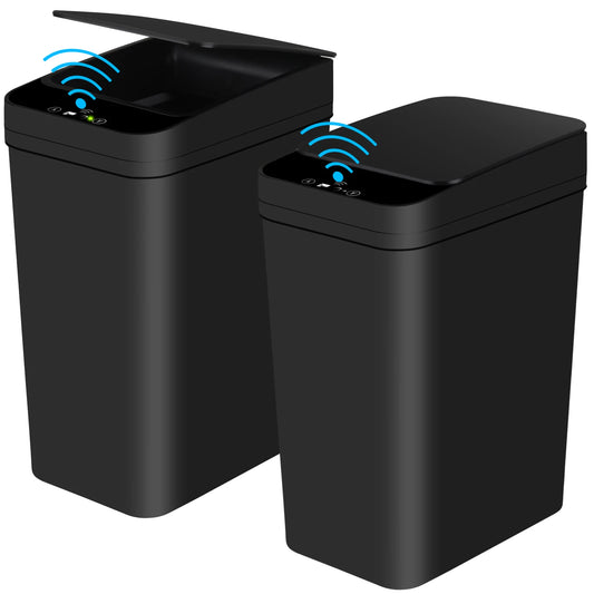 2 Pack Slim Touchless Trash Cans With Motion Sensor Lid