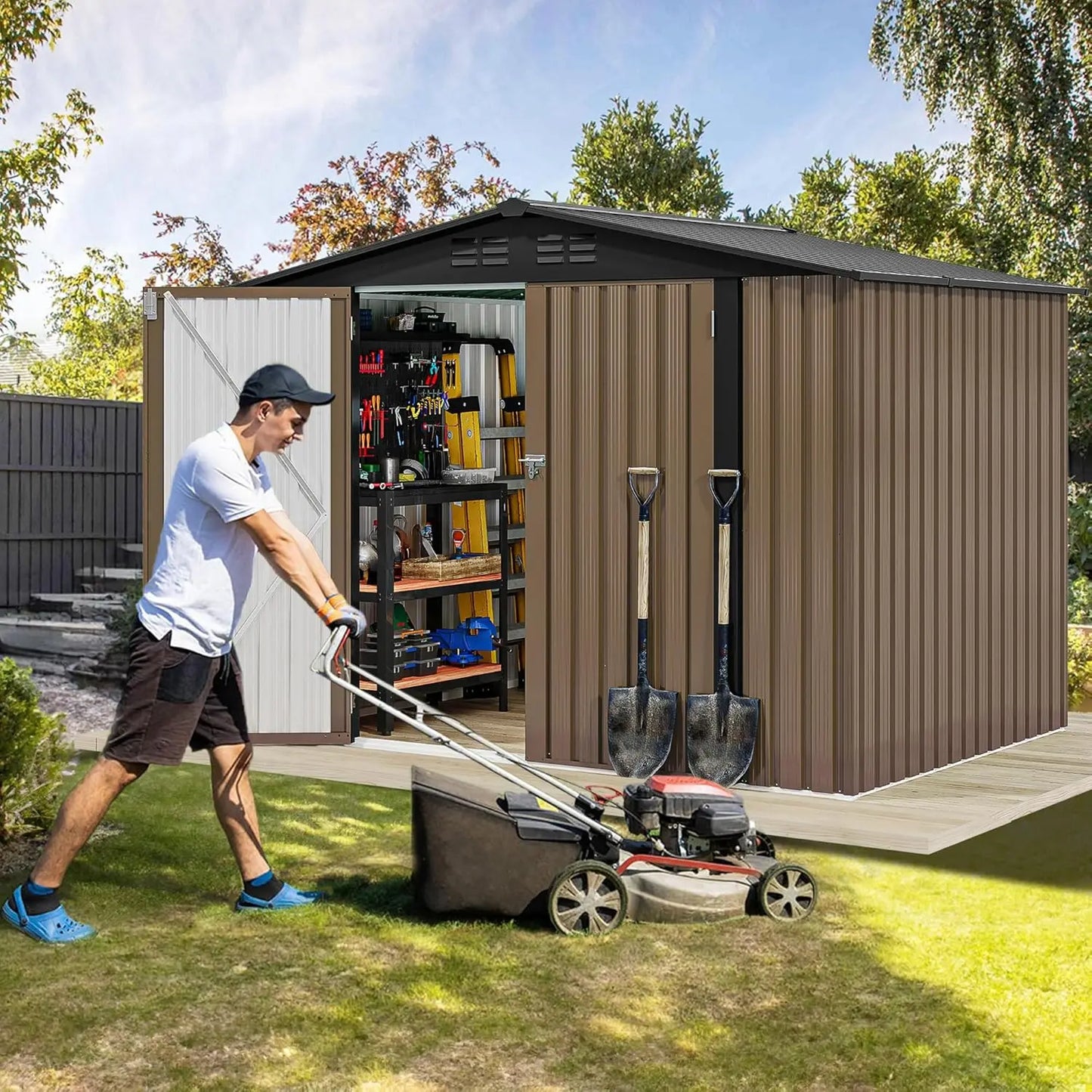 Outdoor Metal Storage Shed Heavy Duty Tool And Bike Garage With Easy Assembly
