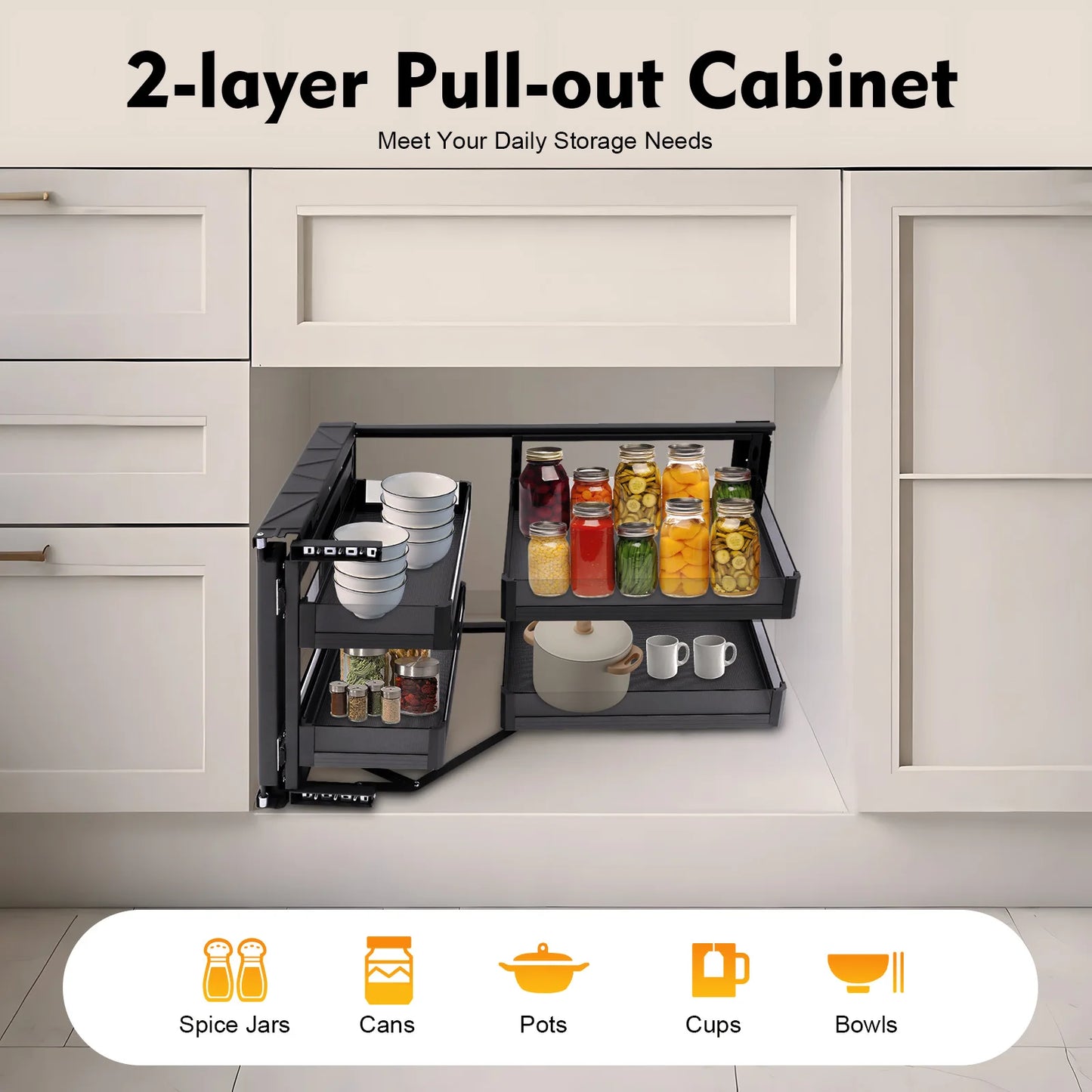 Bymaocar Blind Corner Cabinet Pull Out Organizer Swing Tray