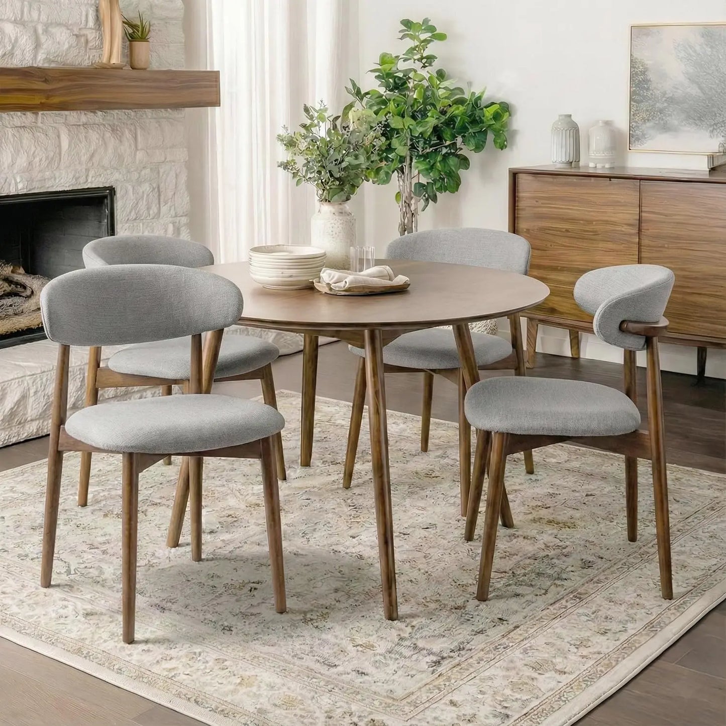 Upholstered Dining Chairs Set of 4 Modern Fabric Solid Wood Legs Kitchen Room Beige Custom