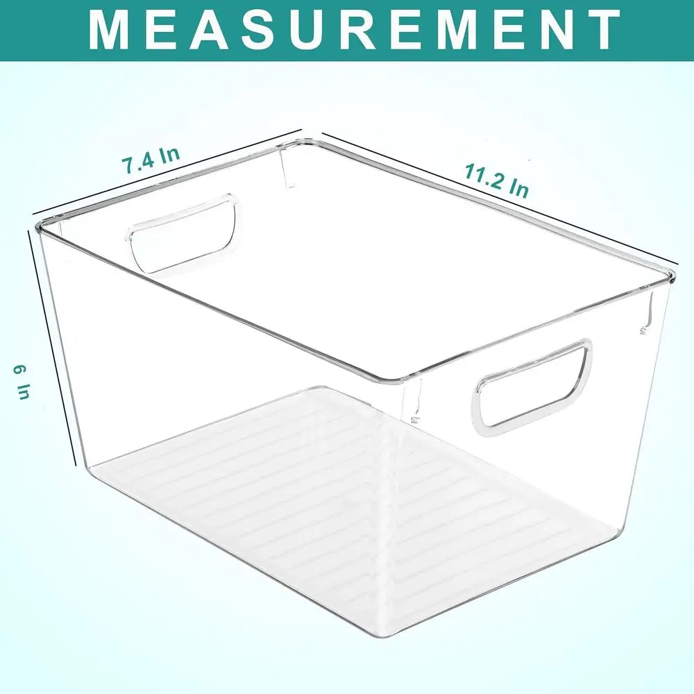Clear Pantry Organizers and Storage Bins 6 Pack, Large Clear Storage Bins for Pantry, Durable Refrigerator Organizer Bins With H