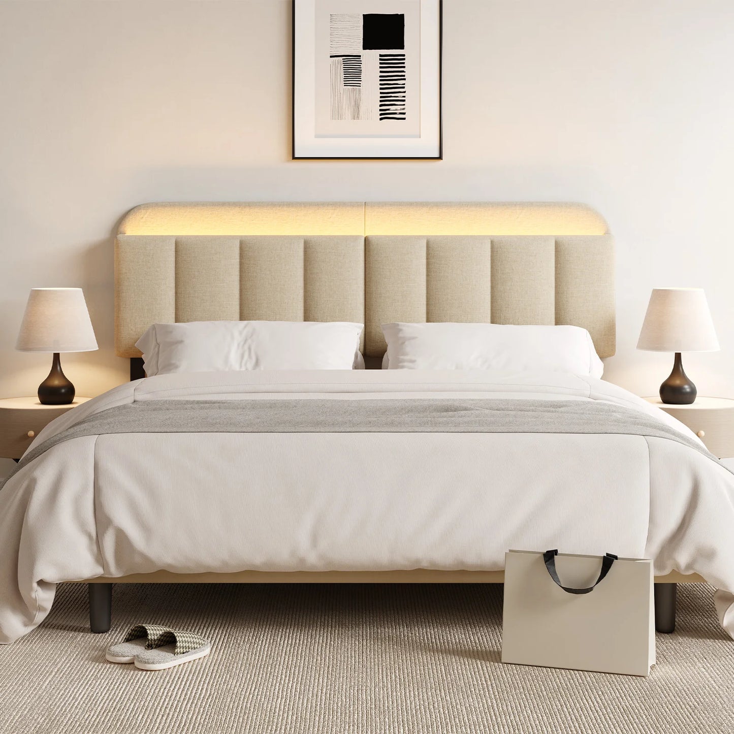ONBRILL Adjustable Headboard With LED Light For Bed Frames