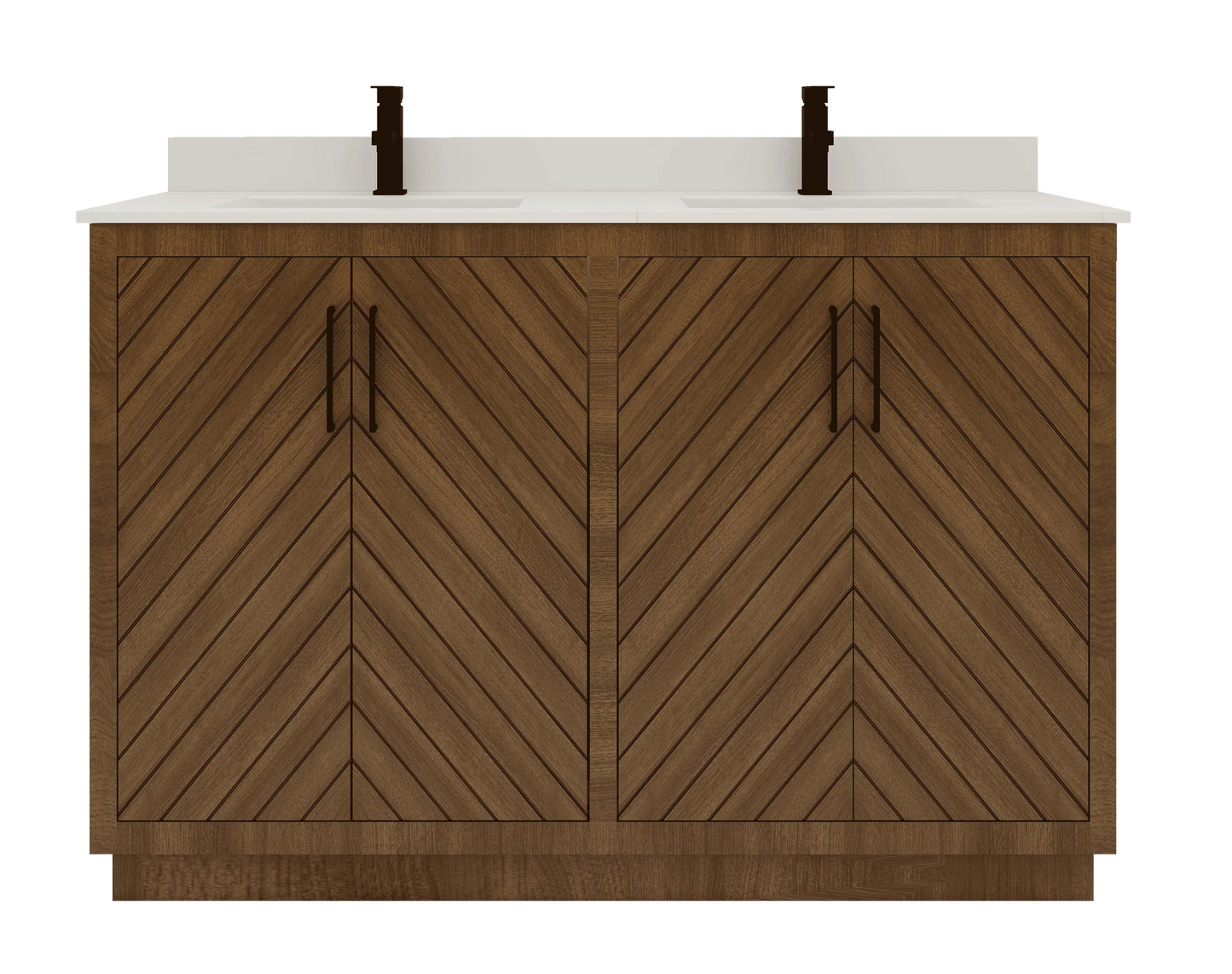 Modern Herringbone Patterned Wooden Bathroom Vanity Cabinet With Double Sink