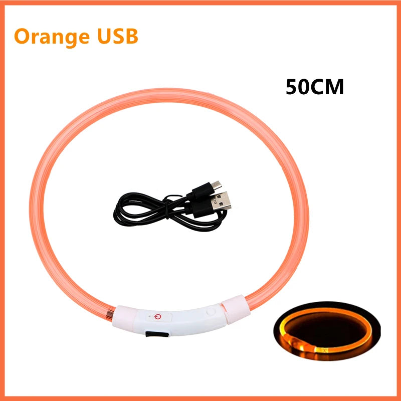 USB Rechargeable Luminous Pet Collar With Adjustable Led Night Light