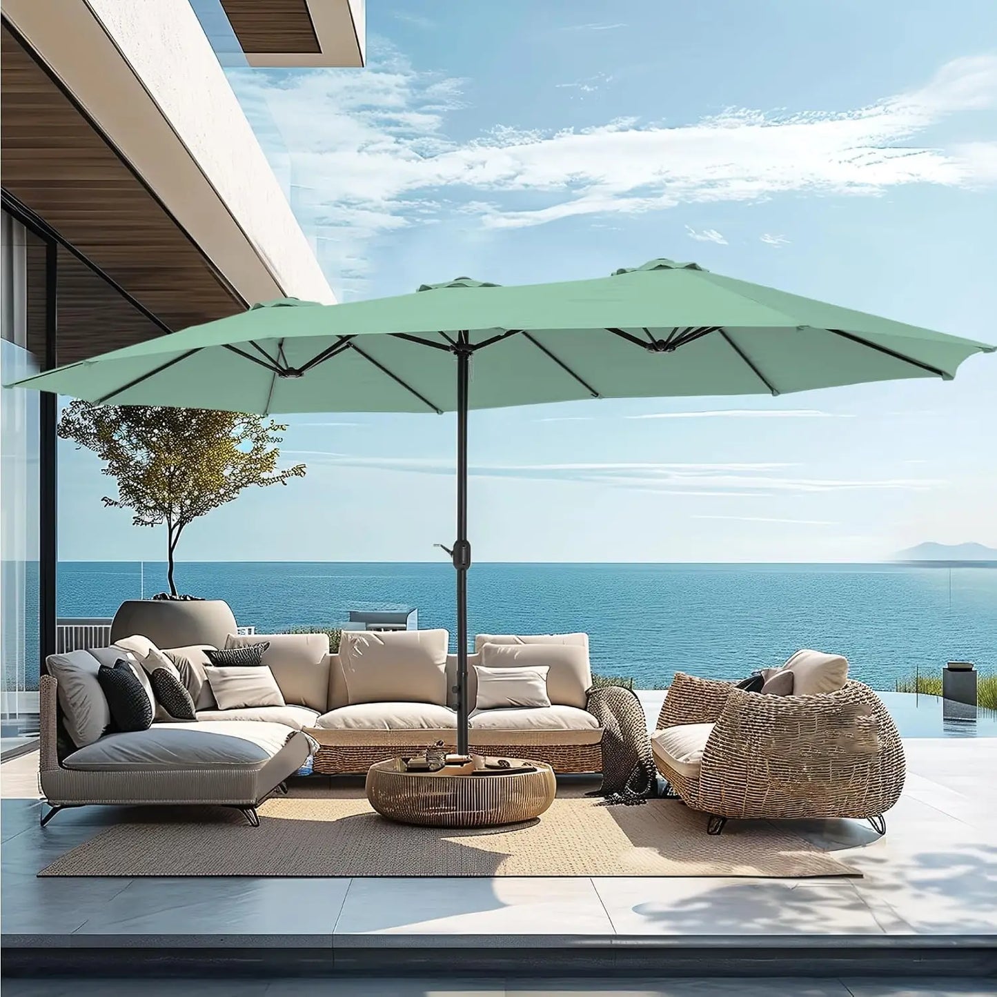 15' Double-Sided Rectangular Large Market Patio Umbrella with Base Included, Customized