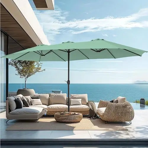 15ft Large Patio Umbrellas with Base Included, Outdoor Double-Sided Rectangle Big Market Umbrella with Stand, Outside