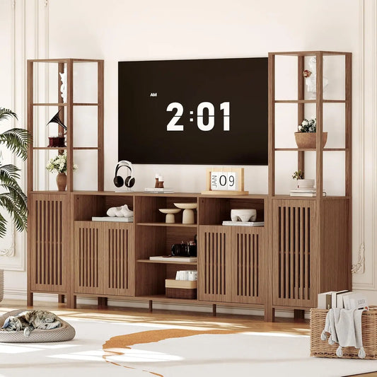 Farmhouse TV Stand Bookshelf And Storage Cabinet For Living Room