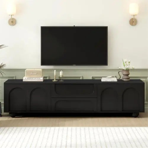 Cream Style TV Stand with Arched Doors & 2 Drawers,Minimalist Media Console with Rebound Device, 5 Iron Round Legs The Pet & Home Store