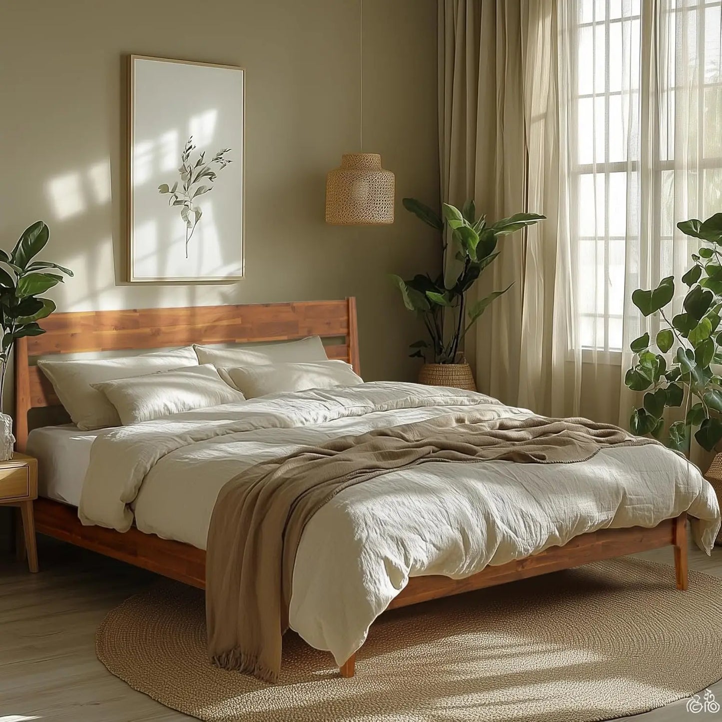 Acacia Callisto Bed Frame With Headboard Solid Wood Platform