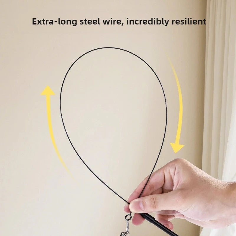 Cat Teaser Feather Wand With Rotating Steel Wire Pole Toy