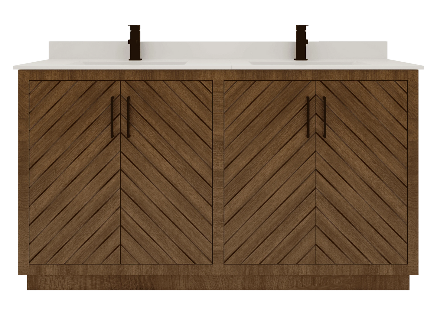 Modern Herringbone Patterned Wooden Bathroom Vanity Cabinet With Double Sink