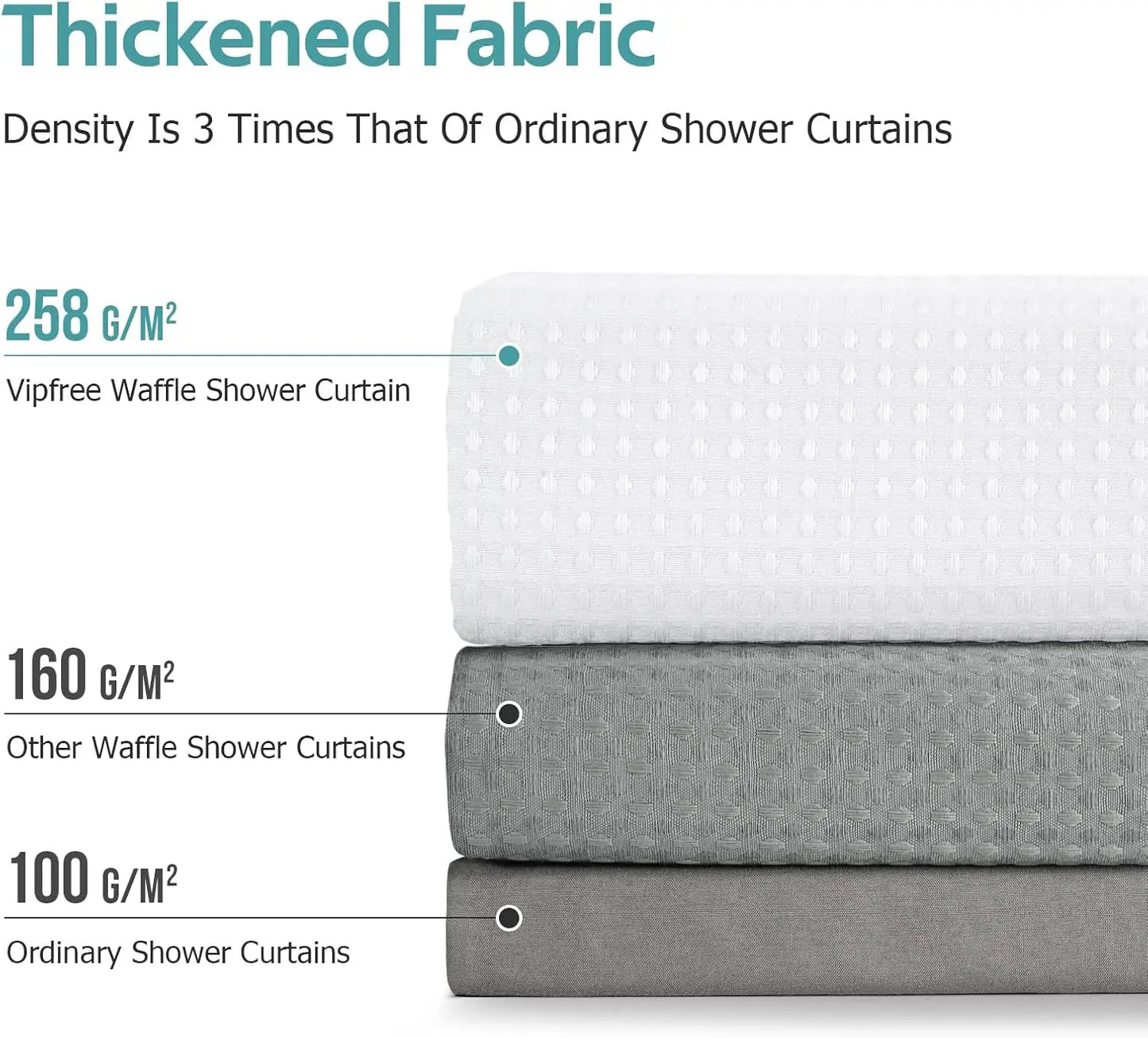 3-In-1 Shower Curtain Set With Waffle Curtain And Liner 12 Hooks