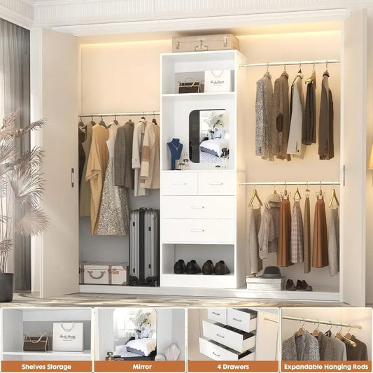 96 Inch Wide Closet Organizer System 8FT Walk-In Starter Kit with 25 Inch Tower And 3 Extendable Hanging for Home Customized