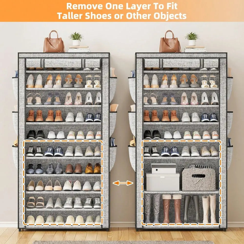 Tomnk Shoe Cabinet, 10 Tier Large Capacity 50-56Pairs Beautiful Tall Shoe Shelf Free Standing Storage Cabinet Entryway Closet,