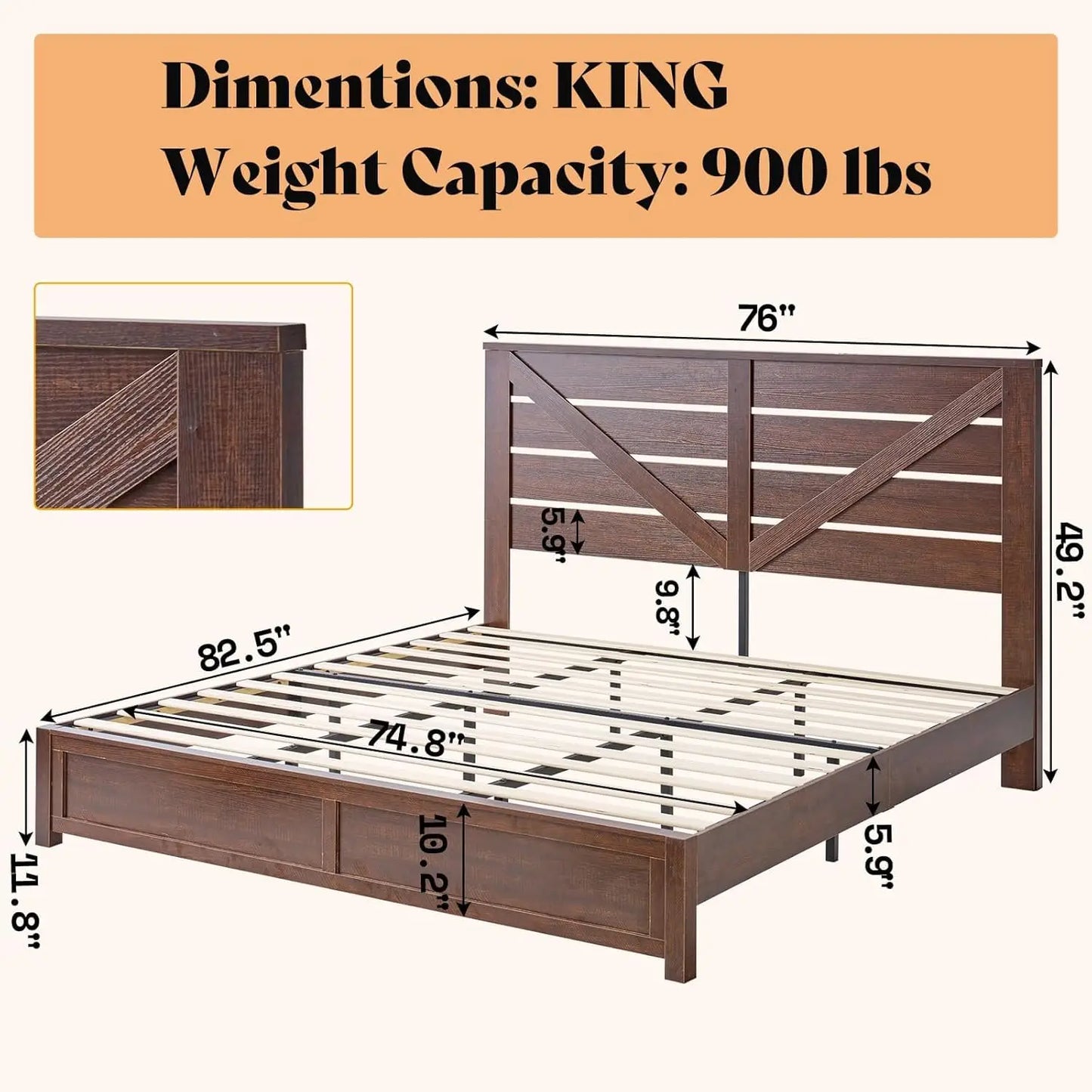 General Use King Bed Frame With Barn Door Headboard Rustic
