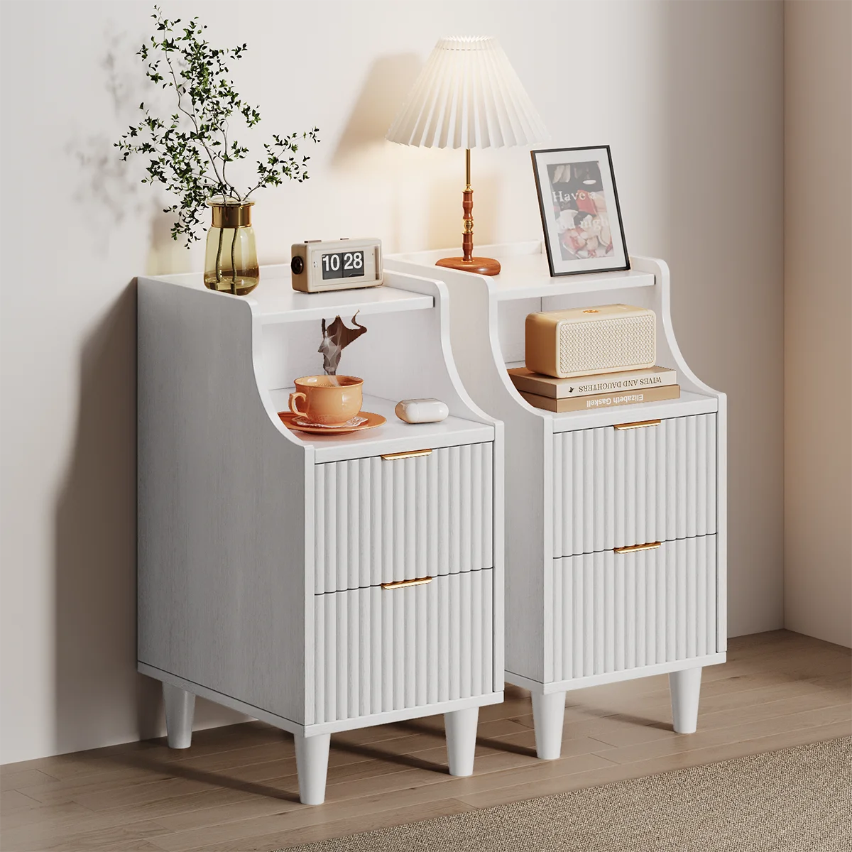 UGTOO Modern Nightstand With Two Drawers And Open Shelf The Pet & Home Store