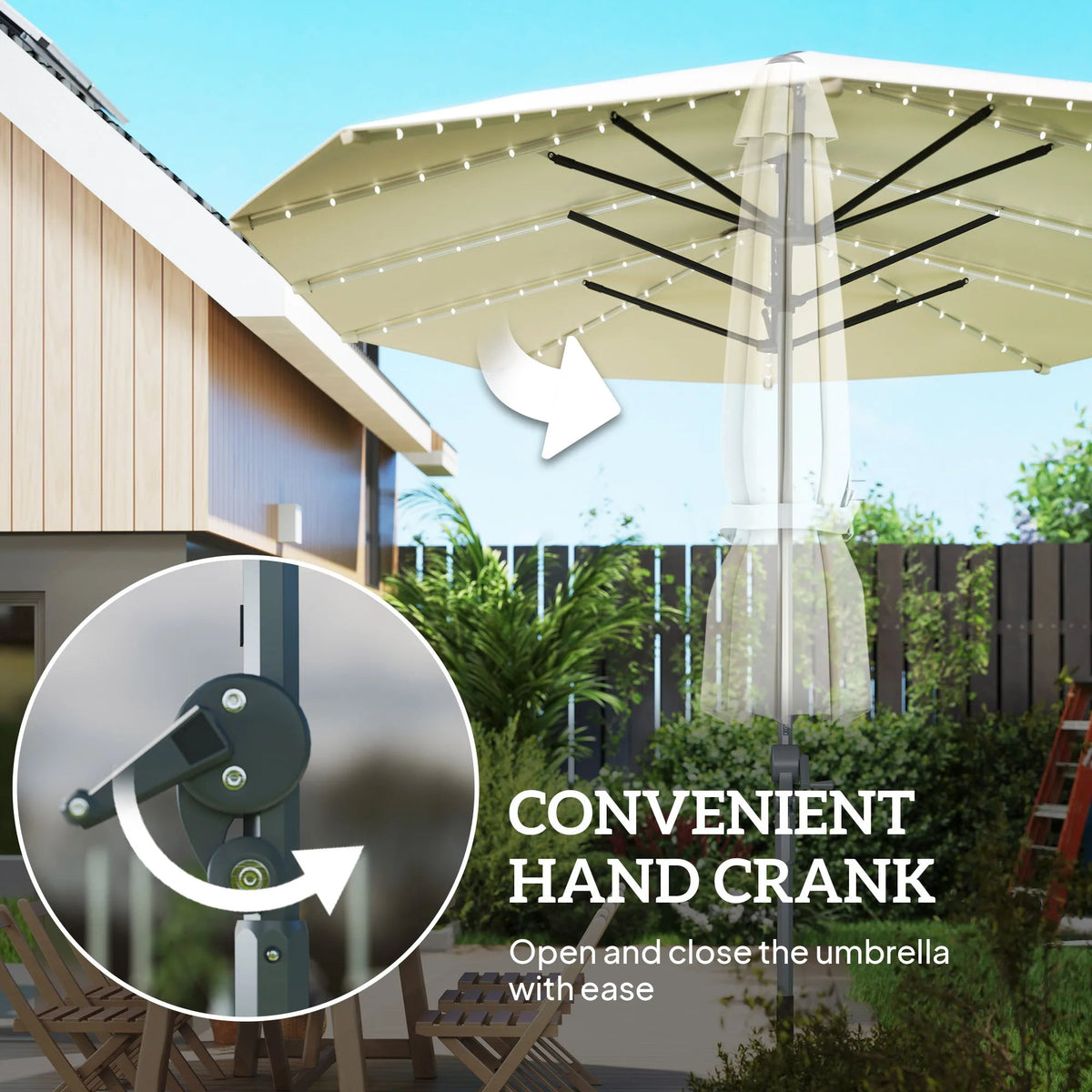 15ft Patio Umbrella Solar Lights UPF50+ Outdoor Umbrella Cream The Pet & Home Store