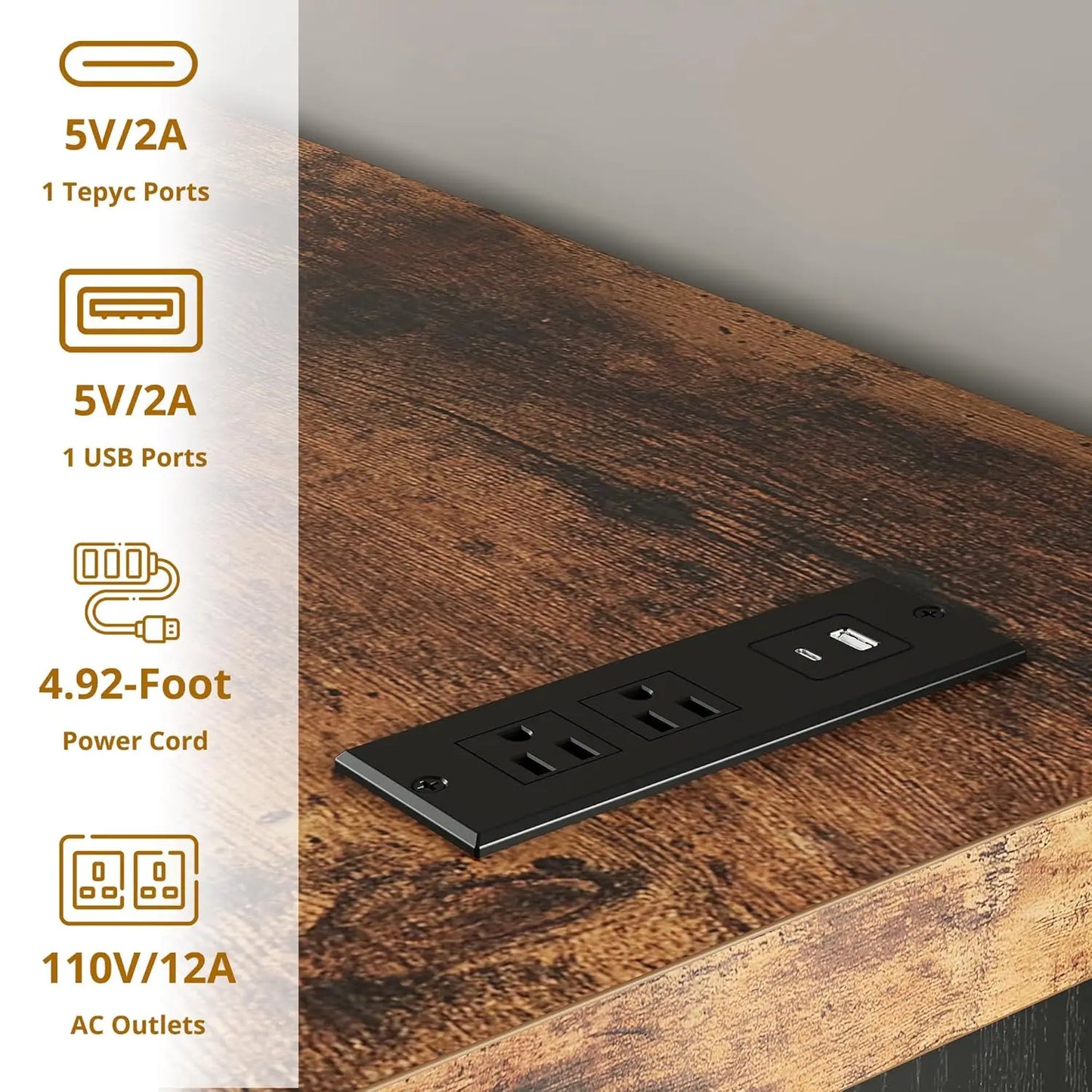 6-Drawer Farmhouse Wood Dresser With Power Strip Storage