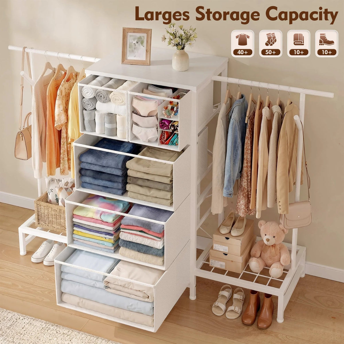 EnHomee Modern Fabric Dresser With Five Drawers And Shoe Rack The Pet & Home Store