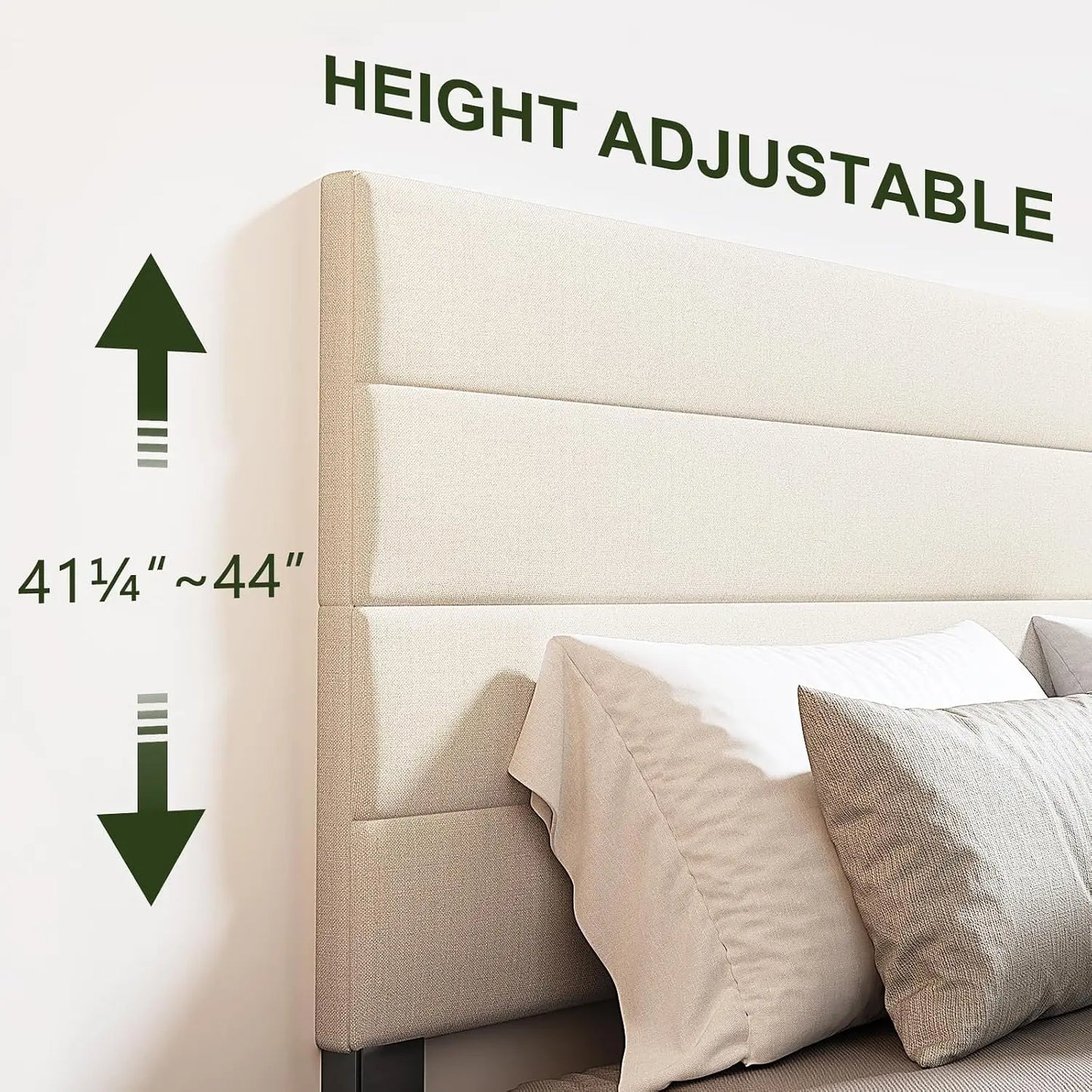 Queen Bed Frame, Modern Upholstered Bed Frame with Adjustable Linen Headboard, Wooden Slats Support Platform Queen, Customized
