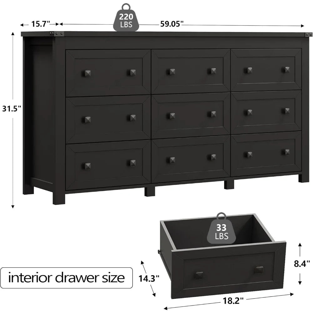 RBXC 9-Drawer Dresser Cabinet For Bedroom With Metal Handles