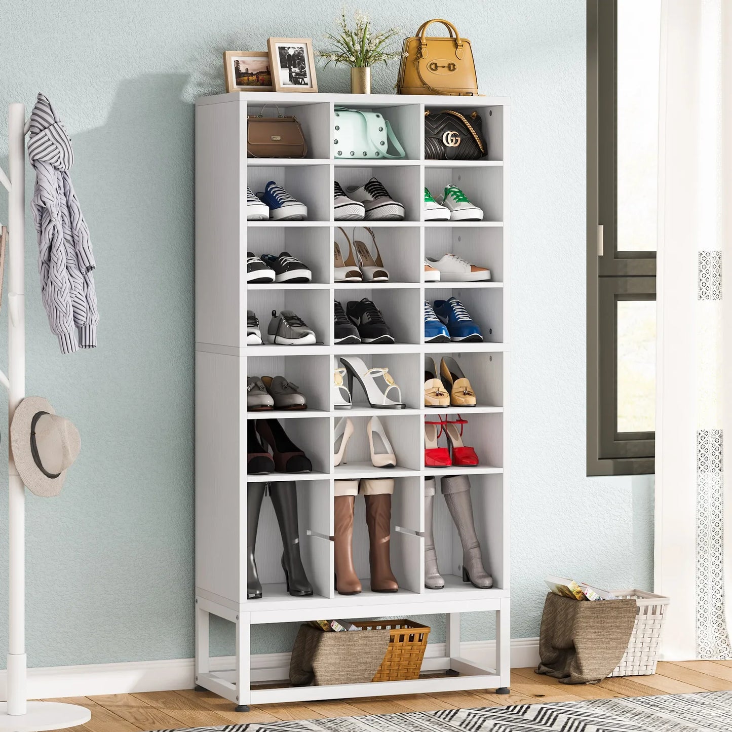 Tribesigns Wooden Shoe Cabinet Eight Tier Display Shelf