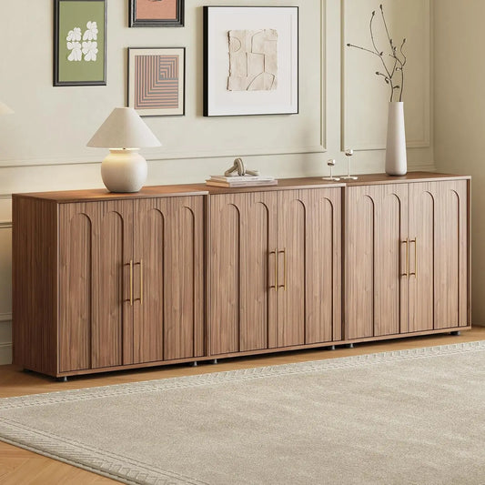 Mid Century Wood Sideboard Buffet Storage Credenza With Arched Doors