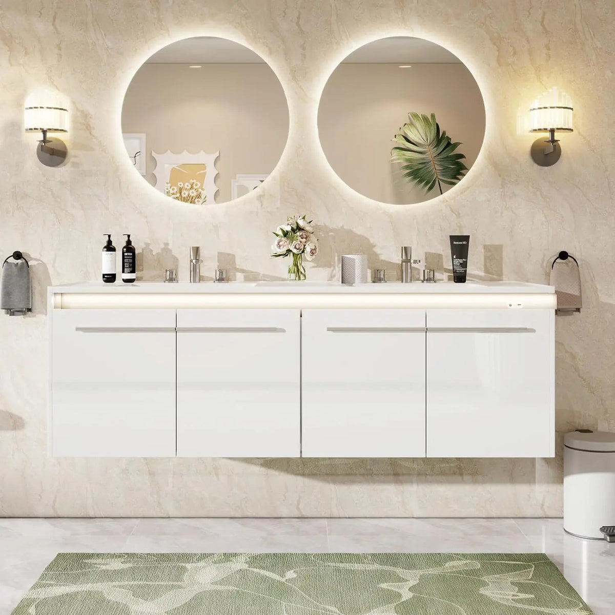 60" LED Floating Bathroom Double Vanity with Sink The Pet & Home Store