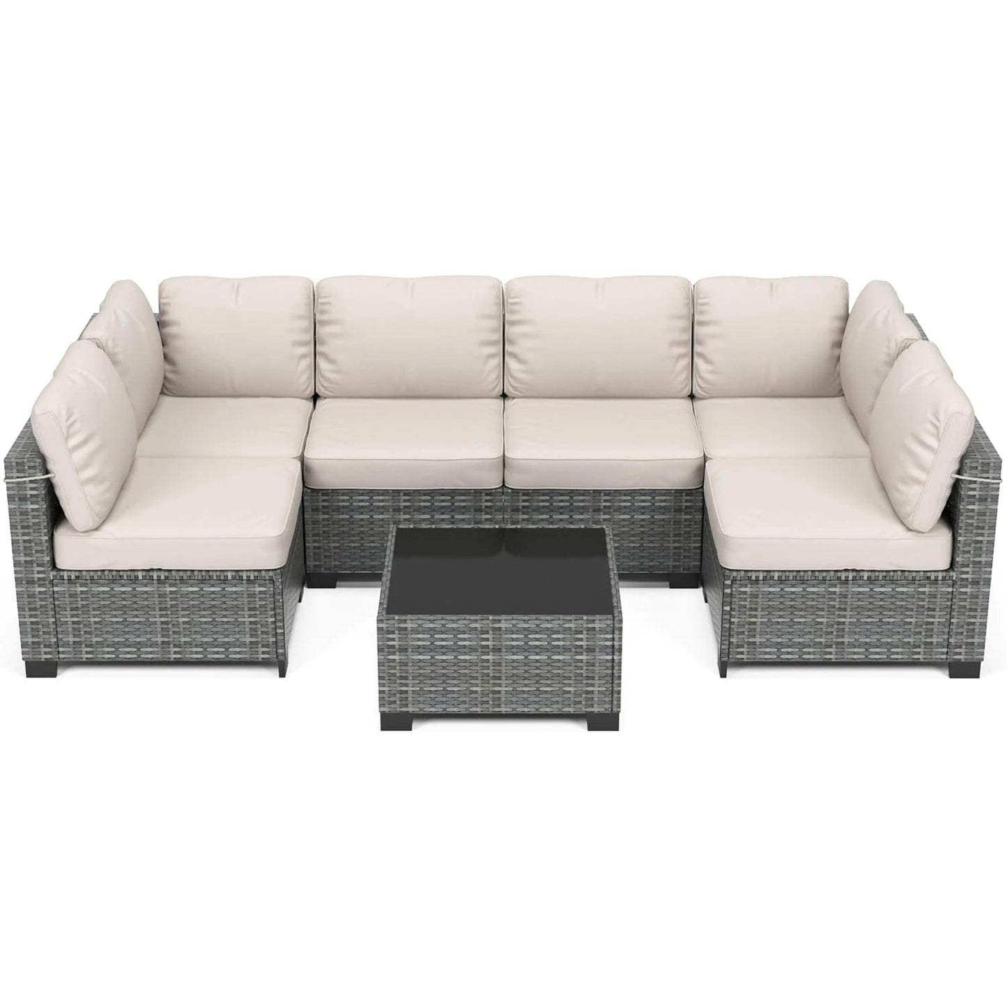 7-Piece Modular Outdoor Furniture Set, PE Rattan Wicker Sectional Modular Conversation Sofa Set, Perfect For Garden Balcony The Pet & Home Store