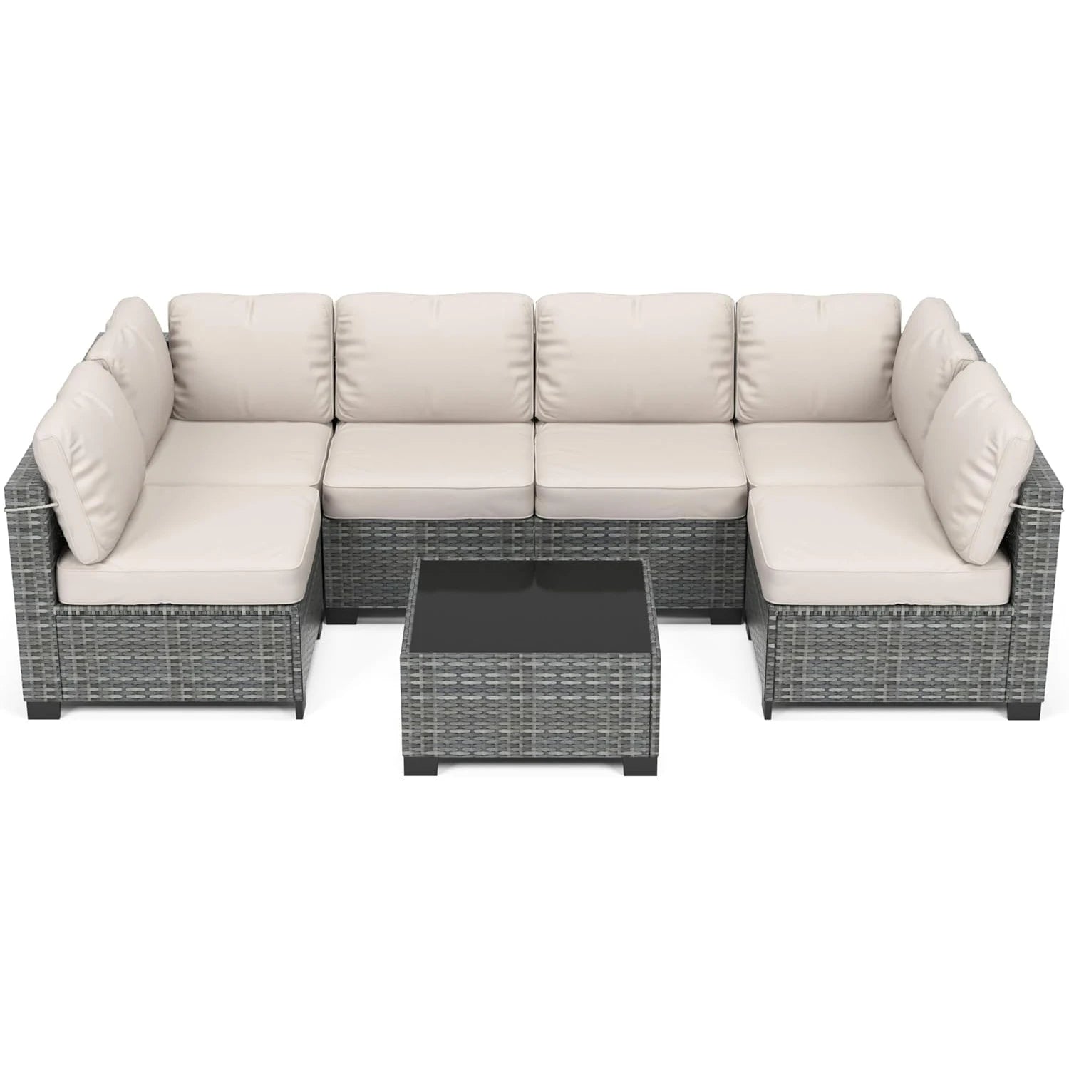 7-Piece Modular Outdoor Furniture Set, PE Rattan Wicker Sectional Modular Conversation Sofa Set, Perfect For Garden Balcony The Pet & Home Store