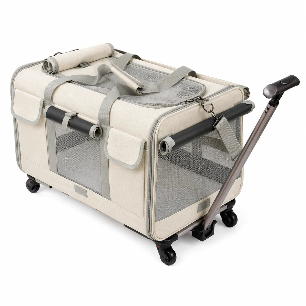 XMSJ Cat Dog Carrier With Wheels Travel Roller Bag