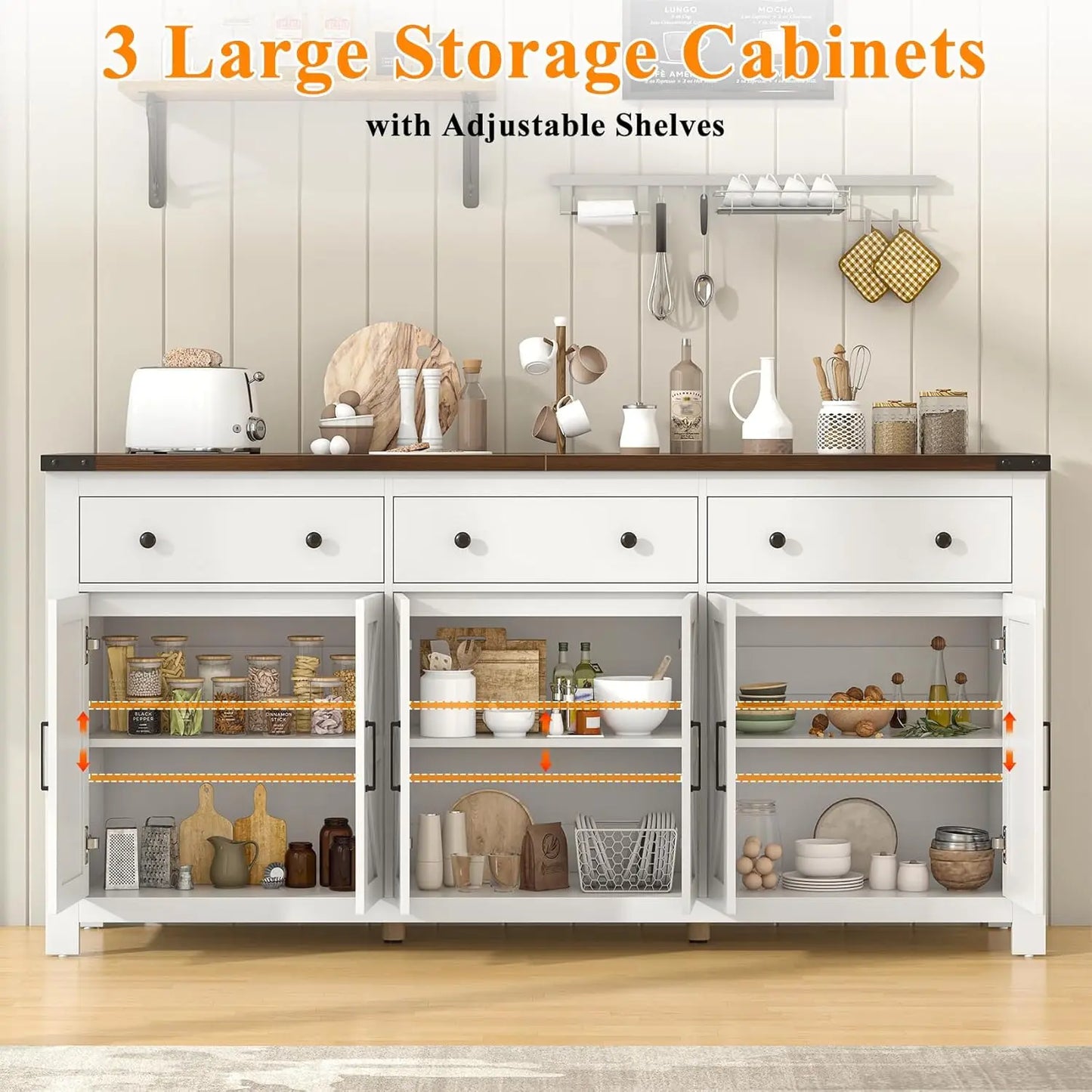 Sideboard Buffet Cabinet With Storage Modern Farmhouse Coffee Bar