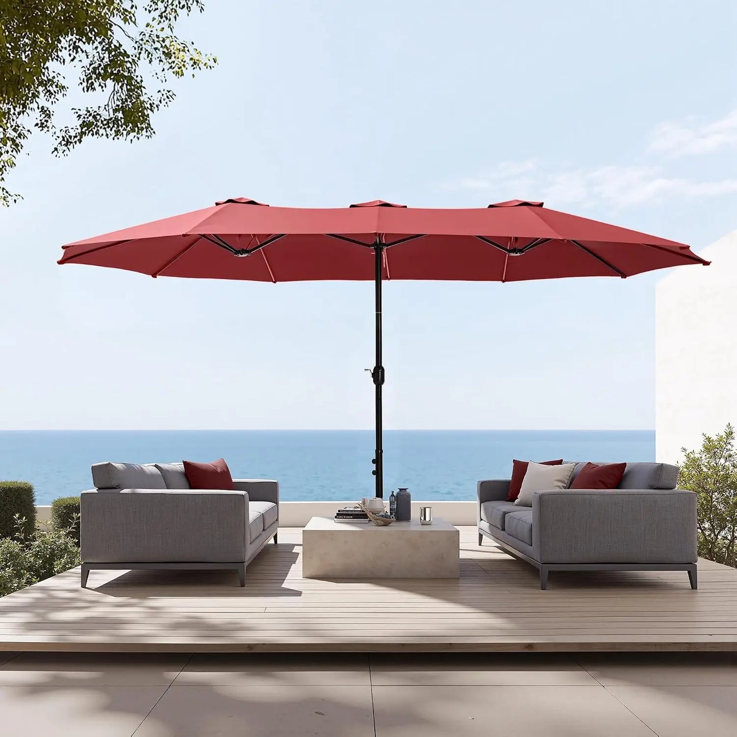 Rectangular Market Patio Umbrella Stainless Steel Frame Heavy Duty Base