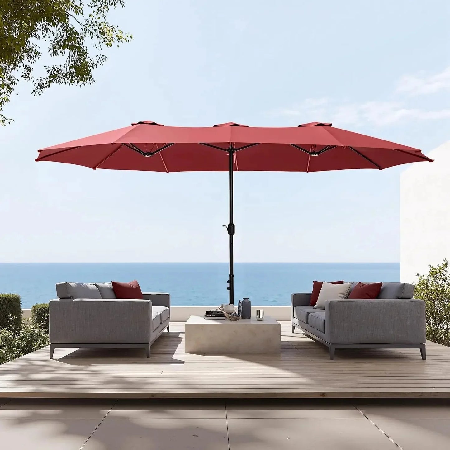 Rectangular 15ft Market Patio Umbrella With Base Stainless Steel Frame The Pet & Home Store