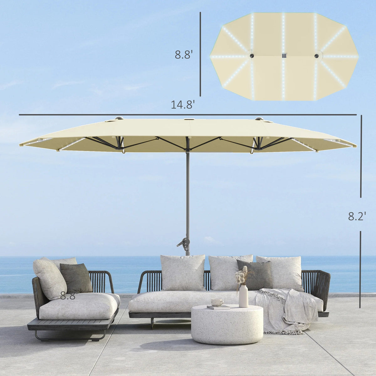 15ft Patio Umbrella Solar Lights UPF50+ Outdoor Umbrella Cream The Pet & Home Store