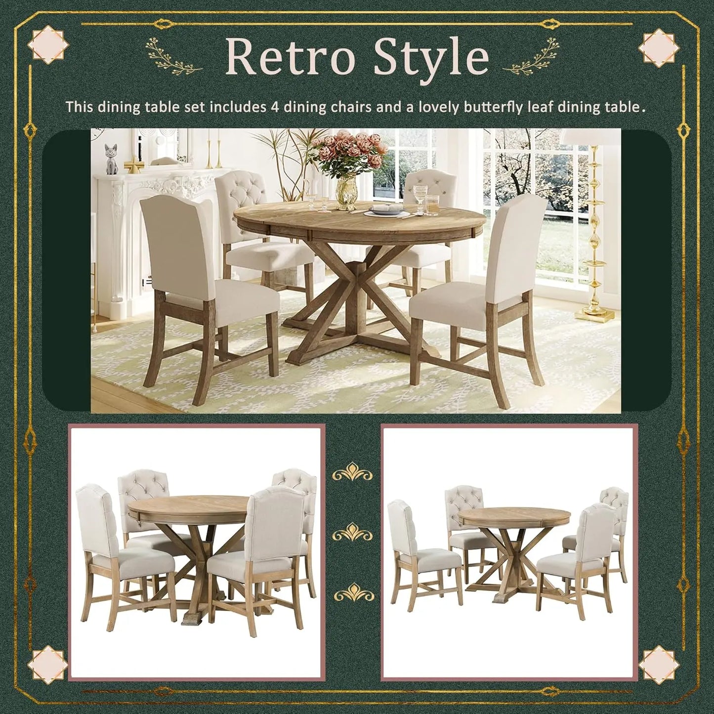 Solid Wood Dining Set With Extendable Table And Upholstered Chairs