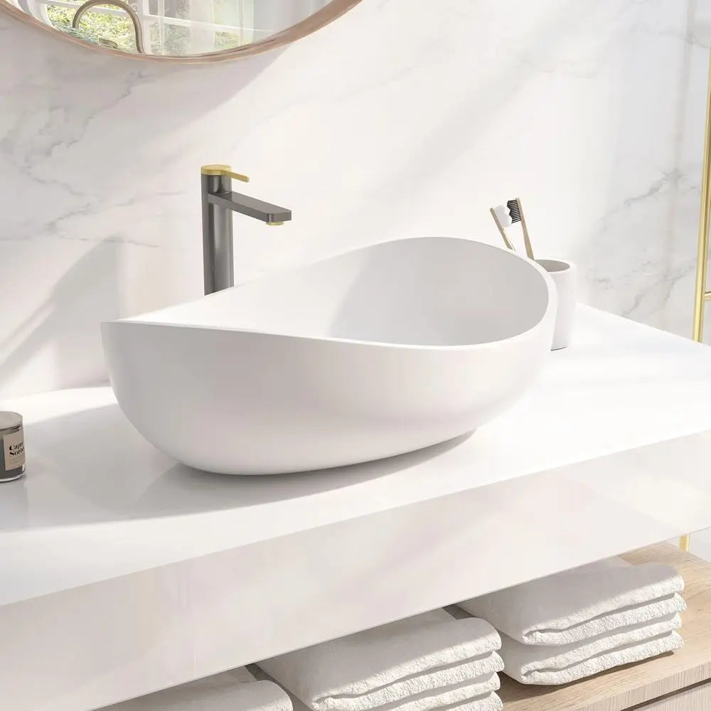 Oval Ceramic Vessel Sink With Pop Up Drain Matte Finish