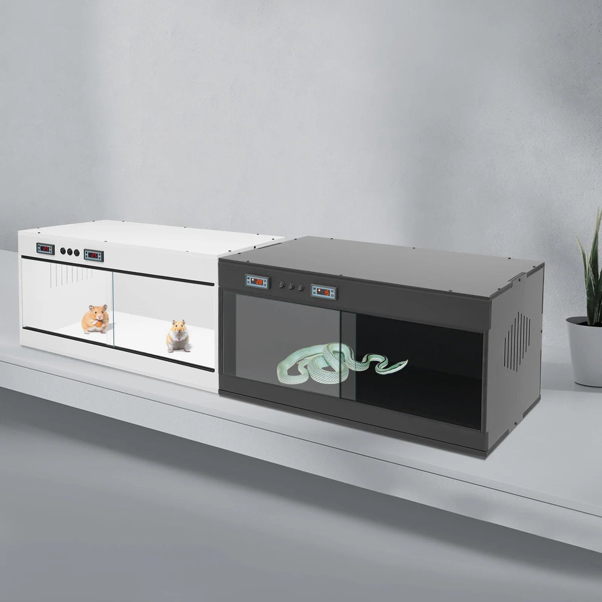 Reptile Lounge Habitat with Glass Sliding Door and Intelligent Thermostat 80*40*40cm Reptile Breeding Box LCD Reptile Pet  Box The Pet & Home Store
